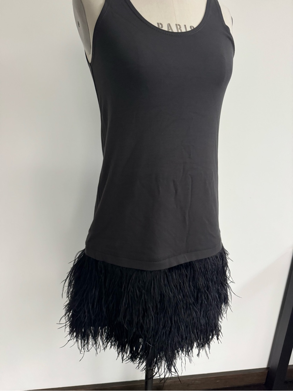 Theory Black Feather-Trim Mini Dress